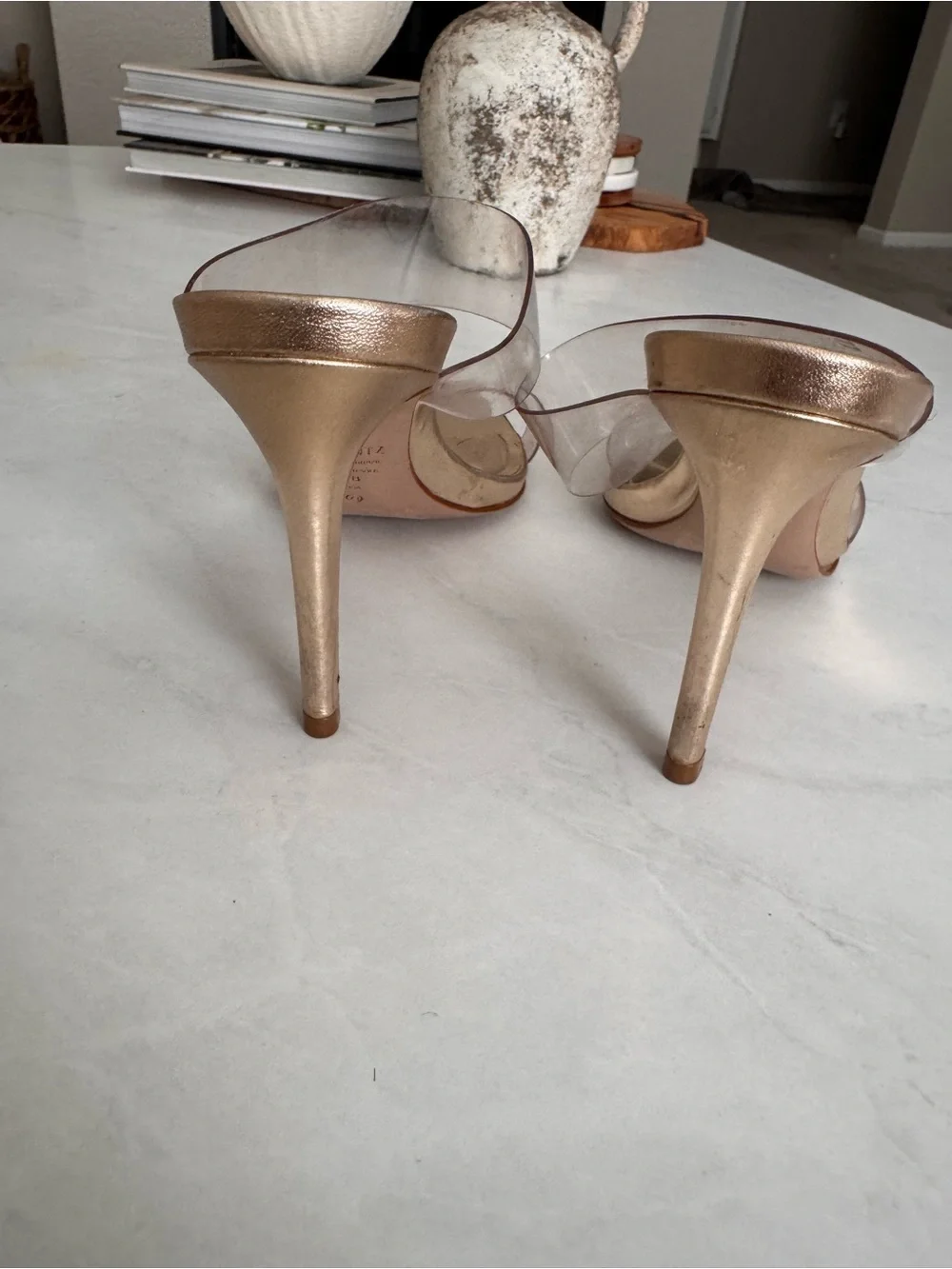 SCHUTZ Ariella Clear-Strap High Heel Sandals in Gold